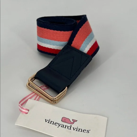Vineyard Vines Women's Striped Belt in Red, Blue, and White Cowhide - Picture 1 of 6